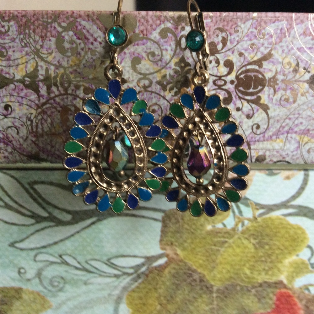 Enamel & Aurora Borealis Bead Fancy Drop  Earrings